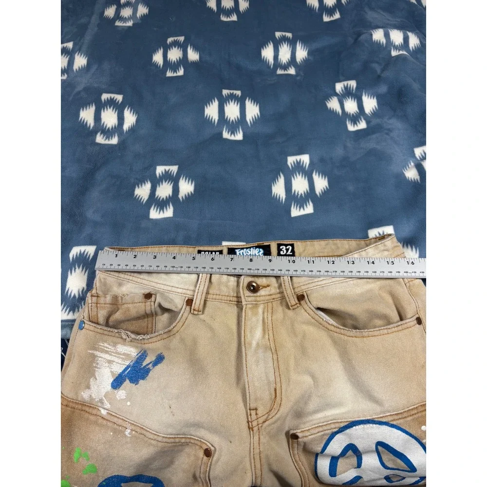 Polar Frostiez Tan Canvas Peace Sign Paint Splatter Double Knee Pants Size 32